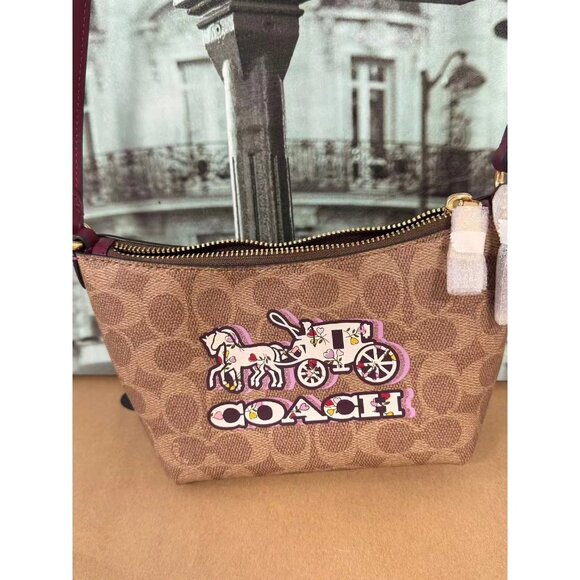 Coach CX606 Zip Top Crossbody Bag Signature Canvas With Horse And Carriage - Picture 3 of 5